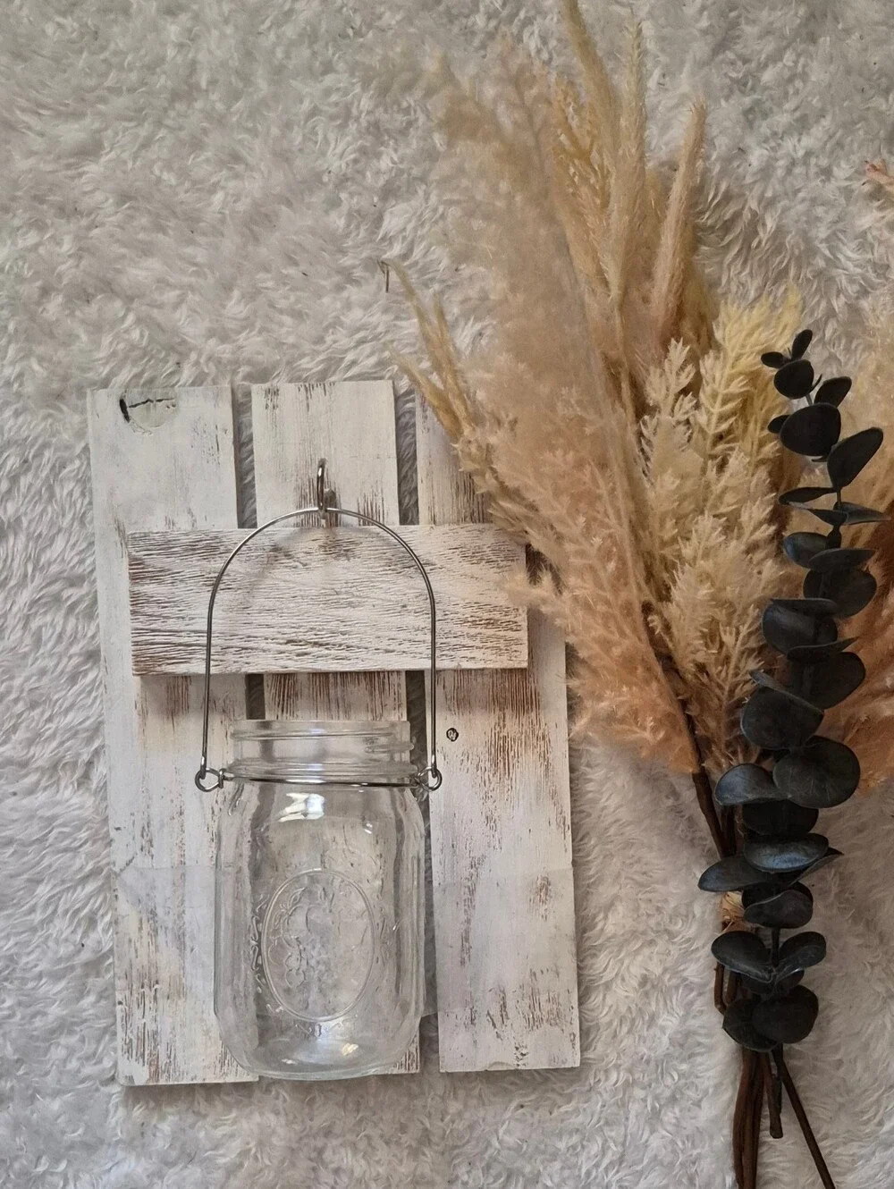 Neutral Pampas Grass & Eucalyptus Wall Vase - Home Accents